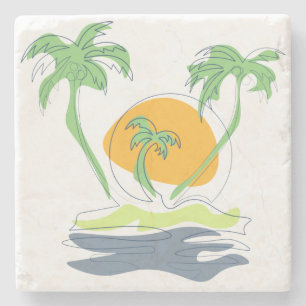 Dessous-de-verre En Pierre Les paysages de plage tropicaux de l'île. Palmier