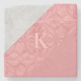 Dessous-de-verre En Pierre LETTRE Batik Rose Ruddy ET Aquarelle Grise