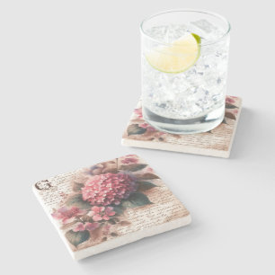 Dessous-de-verre En Pierre Lettre de script d'hortensia floral vintage