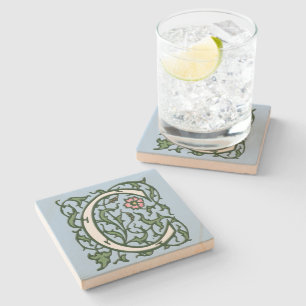 Dessous-de-verre En Pierre LETTRE Florale ÉCLAIRÉE C