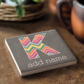 Dessous-de-verre En Pierre Lettre monogramme K - Chalboard et Chevrons lumine