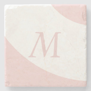 DESSOUS-DE-VERRE EN PIERRE LETTRE MONOGRAPHIQUE ROSE ET BLANCHE