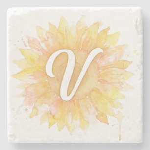 Dessous-de-verre En Pierre Lettre V Tournesol Nom Monogramme Initiale