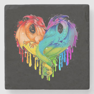 Dessous-de-verre En Pierre Lgbt Dragon Heart Rainbow Heart Dragon Lgbt Pride