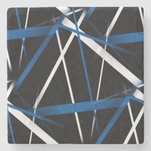 Dessous-de-verre En Pierre Lignes bleues et blanches Abstraites sur noir B