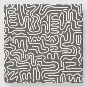 Dessous-de-verre En Pierre Lignes ondulées de doodle rétro : Monochrome