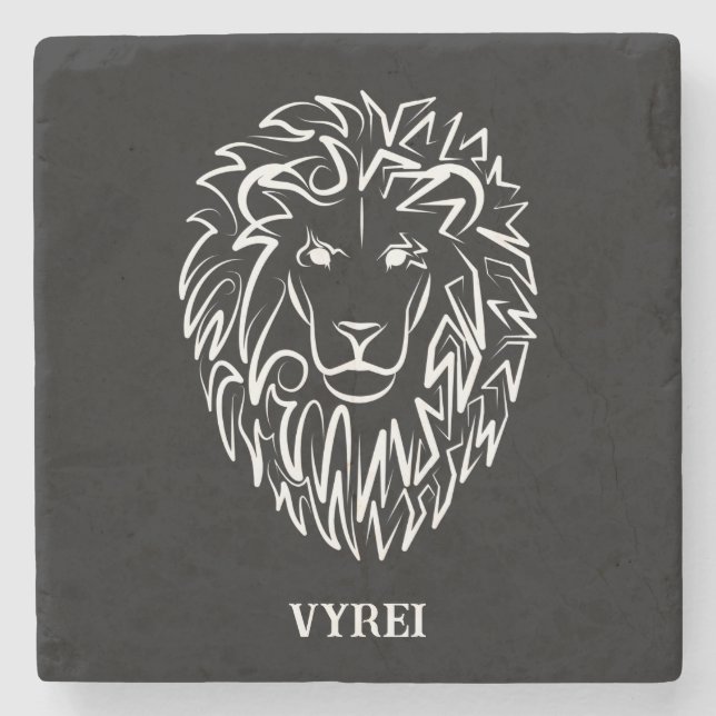 Dessous-de-verre En Pierre Lion tribal noir et blanc (Devant)