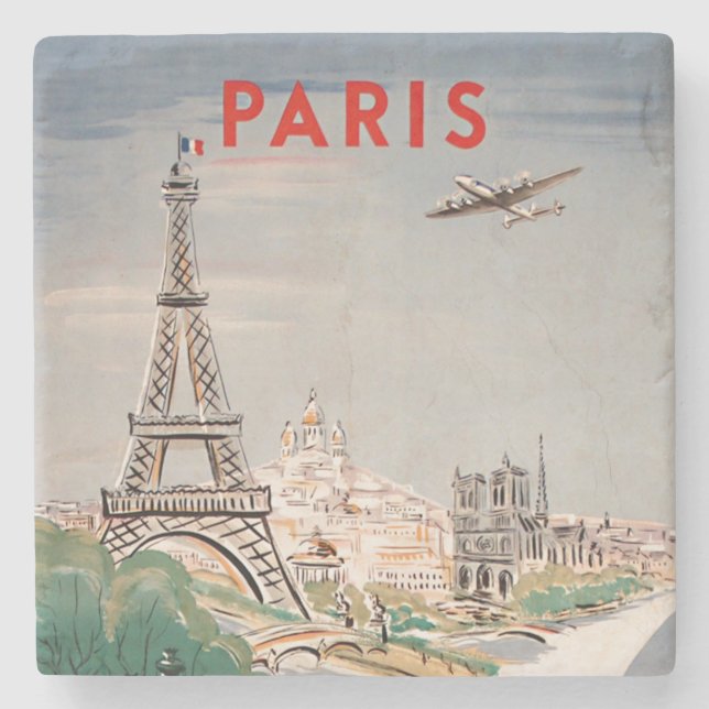 Dessous-de-verre En Pierre Lithographe de voyage aérien vintage Tour Eiffel P (Devant)
