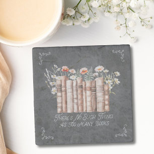 Dessous-de-verre En Pierre Livres avec fleurs et citation sur tableau noir