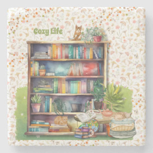 Dessous-de-verre En Pierre Livres et Amoureux de les chats Hygge Anniversaire