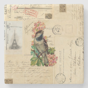 Dessous-de-verre En Pierre L'oiseau vintage fleurit les dessous de verre