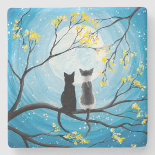Dessous-de-verre En Pierre Lune lunatique avec des chats
