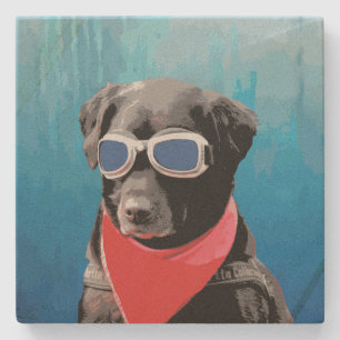 Dessous-de-verre En Pierre Lunettes rouges de bleu de Bandana de chien de