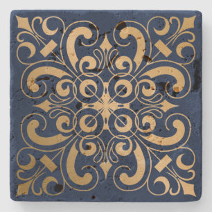 Dessous-de-verre En Pierre Luxueuse Marine Ornate Gold