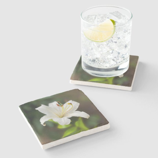 Dessous-de-verre En Pierre Lys blanc crépusculaire (Côté)