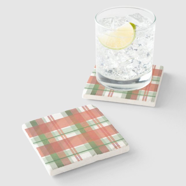 Dessous-de-verre En Pierre Madras Plaid Noël (Côté)