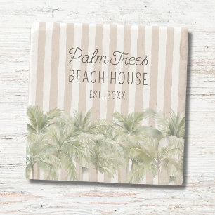 Dessous-de-verre En Pierre Maisons de Plage aux Palmiers Tropicaux Rayures Be