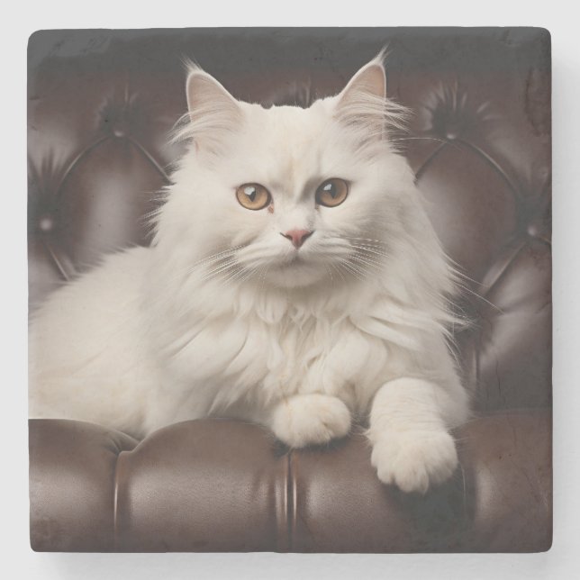 Dessous-de-verre En Pierre Majestic white cat (Devant)