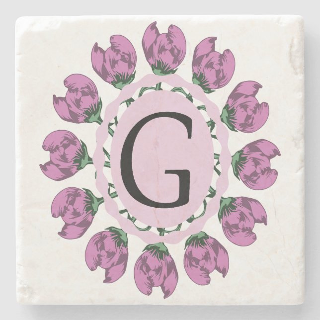 Dessous-de-verre En Pierre Majuscule G monogramme floral (Devant)