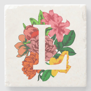 Dessous-de-verre En Pierre Majuscule L monogramme floral