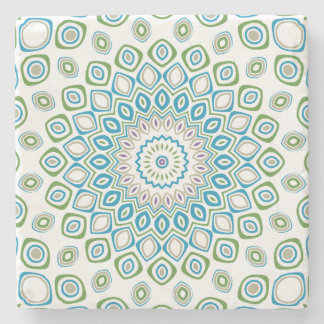 Dessous-de-verre En Pierre Mandala Océanique en Bleu, Gris et Blanc