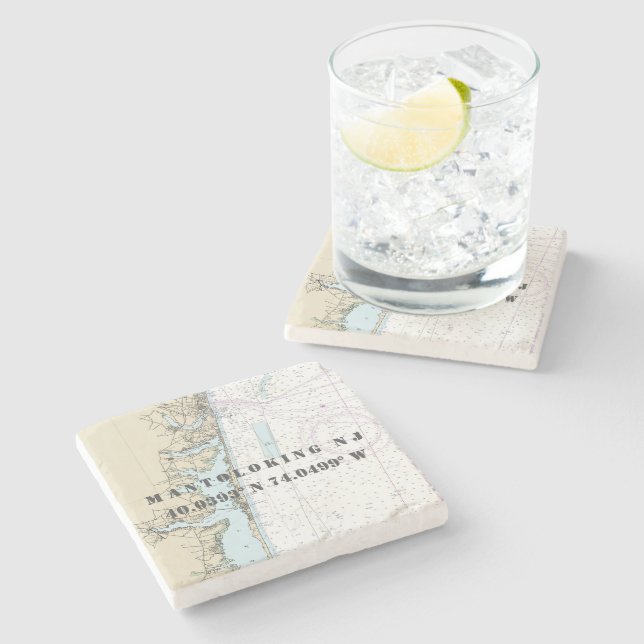 Dessous-de-verre En Pierre Mantoloking New Jersey Authentic Nautical Chart (Côté)