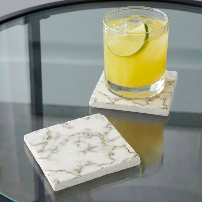 Dessous-de-verre En Pierre Marbre effet or et blanc (Marble effect gold and white stone coaster.)