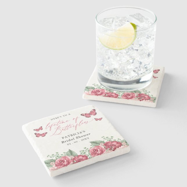 Dessous-de-verre En Pierre Mariage Burgundy Papillons à Vie (Côté)