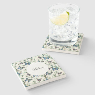 Dessous-de-verre En Pierre Mariage Chic Romantique Papillons Bleus Shower de 
