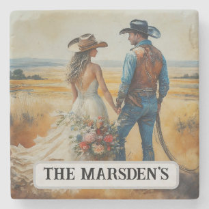 Dessous-de-verre En Pierre Mariage Country Western Aquarelle