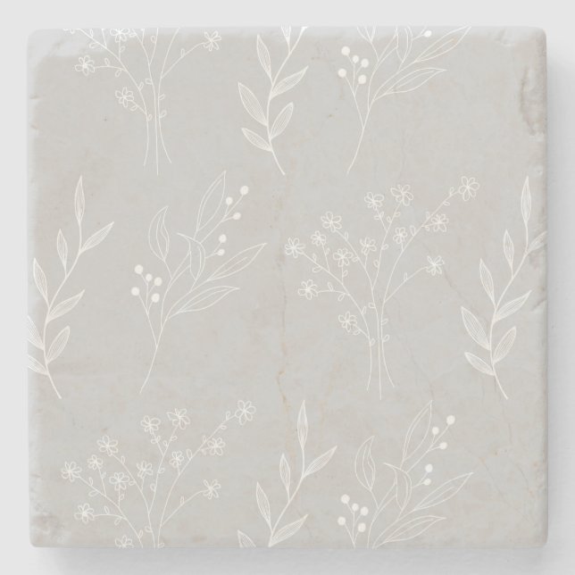 Dessous-de-verre En Pierre Mariage de Boho Floral Blanc Argent (Devant)
