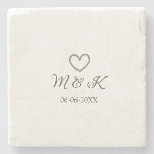 Dessous-de-verre En Pierre Mariage de coeur d'argent lettre de nom de couple 