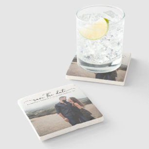 Dessous-de-verre En Pierre Mariage de script moderne Enregistrer la date