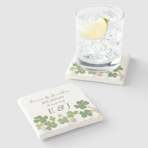 Dessous-de-verre En Pierre Mariage de trèfle vert irlandais moderne
