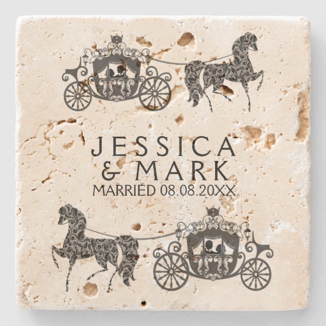 Dessous-de-verre En Pierre Mariage élégant Cheval & Carrosse (Devant)