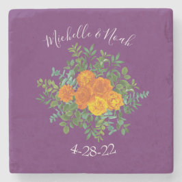 Dessous-de-verre En Pierre Mariage Floral Orange & Plum Violet Peony & Rose