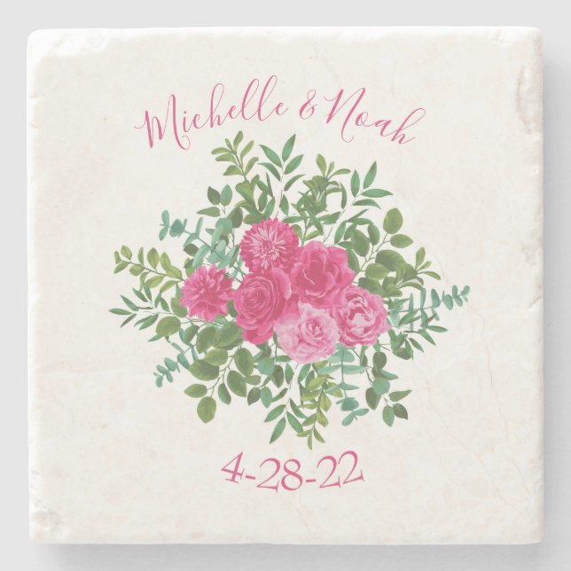 Dessous-de-verre En Pierre Mariage floral rose vif (Devant)