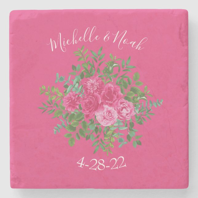 Dessous-de-verre En Pierre Mariage floral rose vif (Devant)