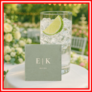 Dessous-de-verre En Pierre Mariage Monogramme Vert Sauge