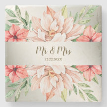 Mariage Peach Rose Orange Vert Floral Feuilles