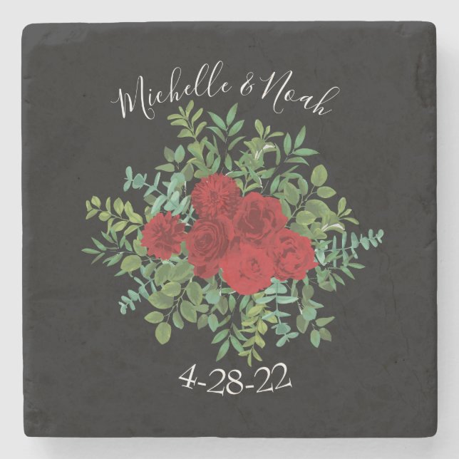 Dessous-de-verre En Pierre Mariage Red Rose (Devant)