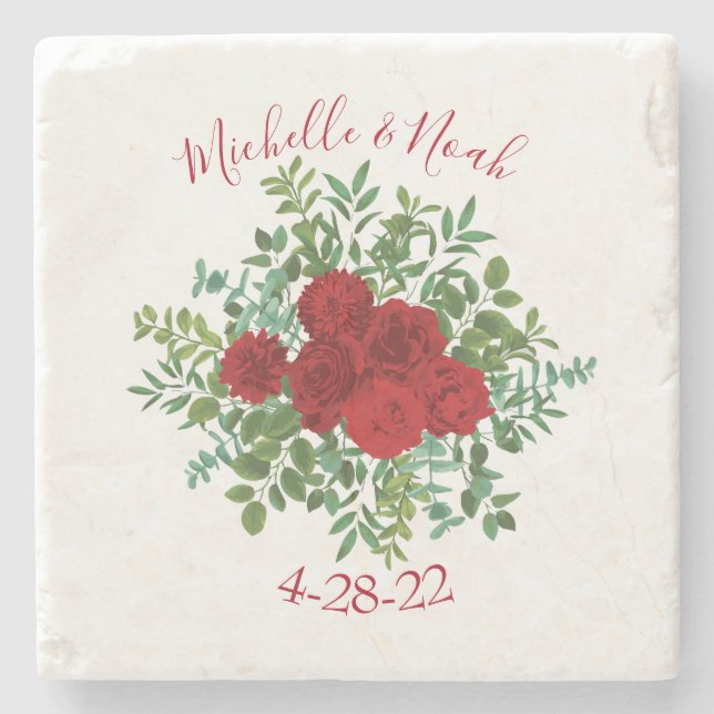 Dessous-de-verre En Pierre Mariage Red Rose (Devant)