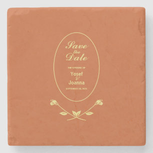Dessous-de-verre En Pierre Mariage Rose en terre cuite Enregistrer la date