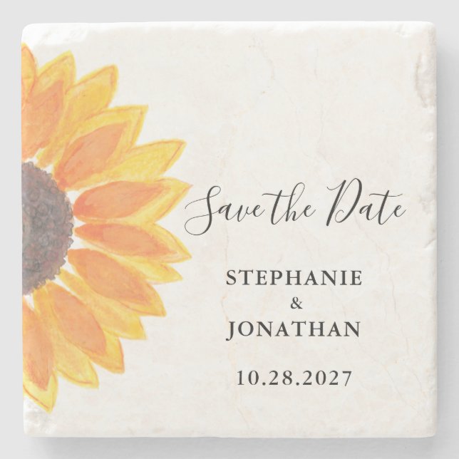 Dessous-de-verre En Pierre Mariage Tournesol Enregistrer La Date (Devant)