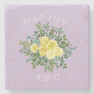 Dessous-de-verre En Pierre Mariage Vintage Élégant Printemps Jaune & Violet