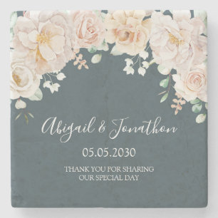 Dessous-de-verre En Pierre Mariage Vintage Fleurs Bleu Nuit
