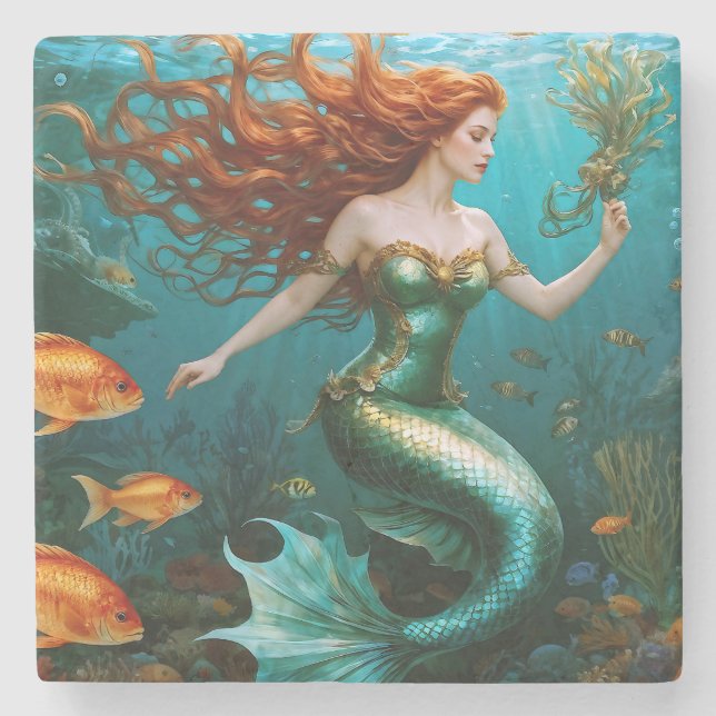 Dessous-de-verre En Pierre "Marielle" - Belle sirène dansante (Devant)