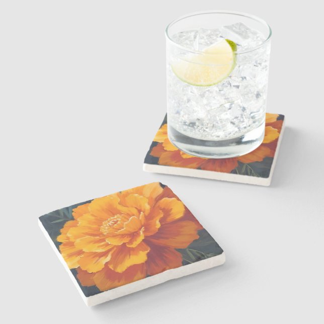 Dessous-de-verre En Pierre Marigold Flower | Watercolor Floral Painting (Côté)