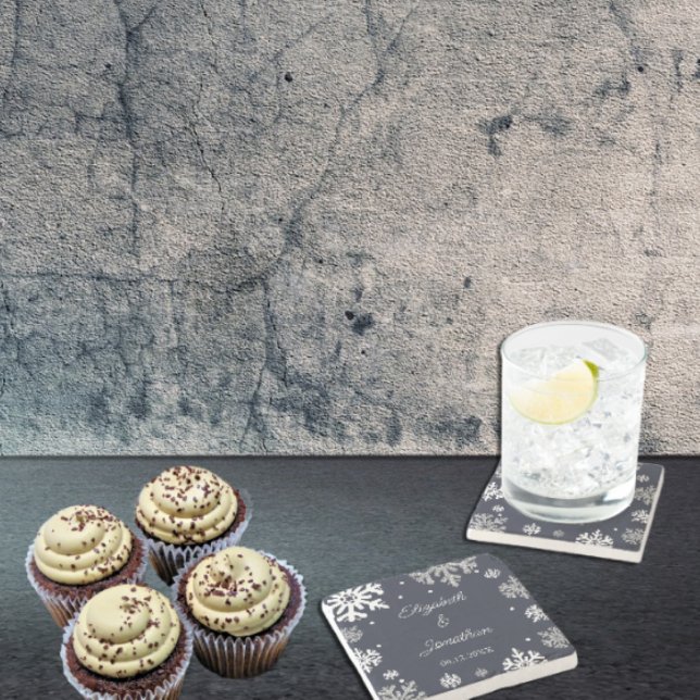 Dessous-de-verre En Pierre Marine Blue Snowflakes Mariage d'hiver (Créateur téléchargé)