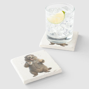 Dessous-de-verre En Pierre Marmotte buvant du thé